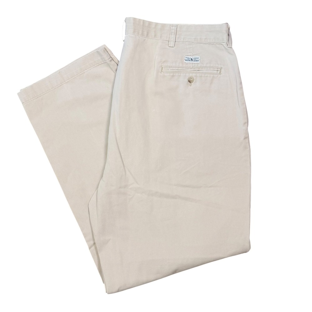 Vintage 90s Polo Ralph Lauren Chino Pants Men 40 x 32 Tan Pleated Classic Fit